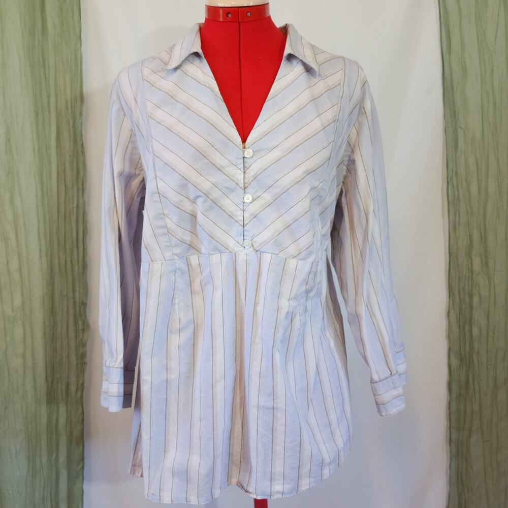 Two Hearts maternity Light Blue and White Stripe Stretch Long Sleeve Size 1X